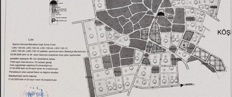 İlan İlçemiz Hürriyet Mahallesi Köşk Küme Evleri